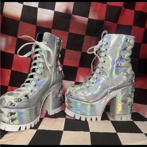 dolls kill club exx lucid dreams holographic corset boots - Picture 3 of 5